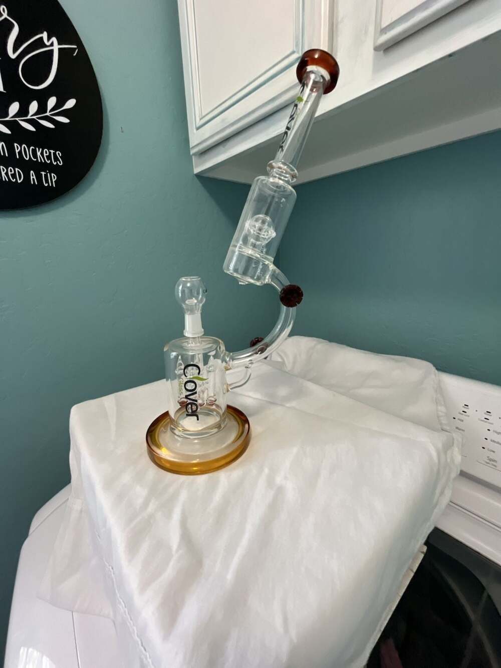 Clover Glass Microscope Style Recycler Piece  with Amber Accents
